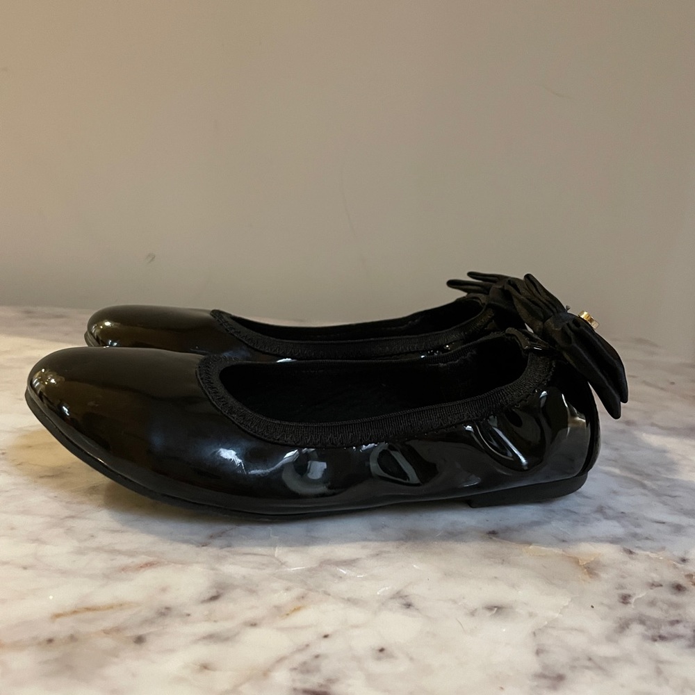 Black Patent Leather Flats with Bow - Size 13